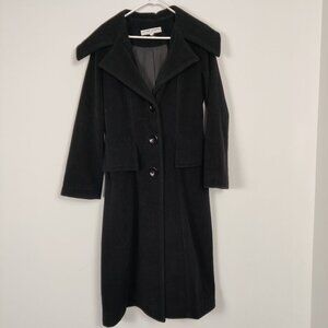 French Laundry Women's Long Coat Size 8 Black Cotton Lined Modest Vintage Casual